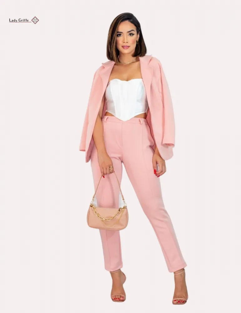 Conjunto Feminino de luxo Lady Griffe Rosa Bebê - Imagem 2